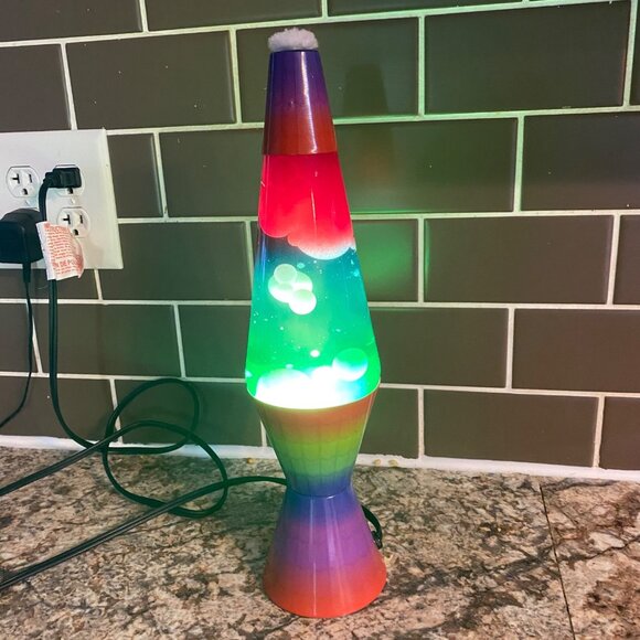 Rainbow Lava Lamp Colorful Glass Motion Glitter 14" Kid Decor Green Red Purple - Picture 3 of 6